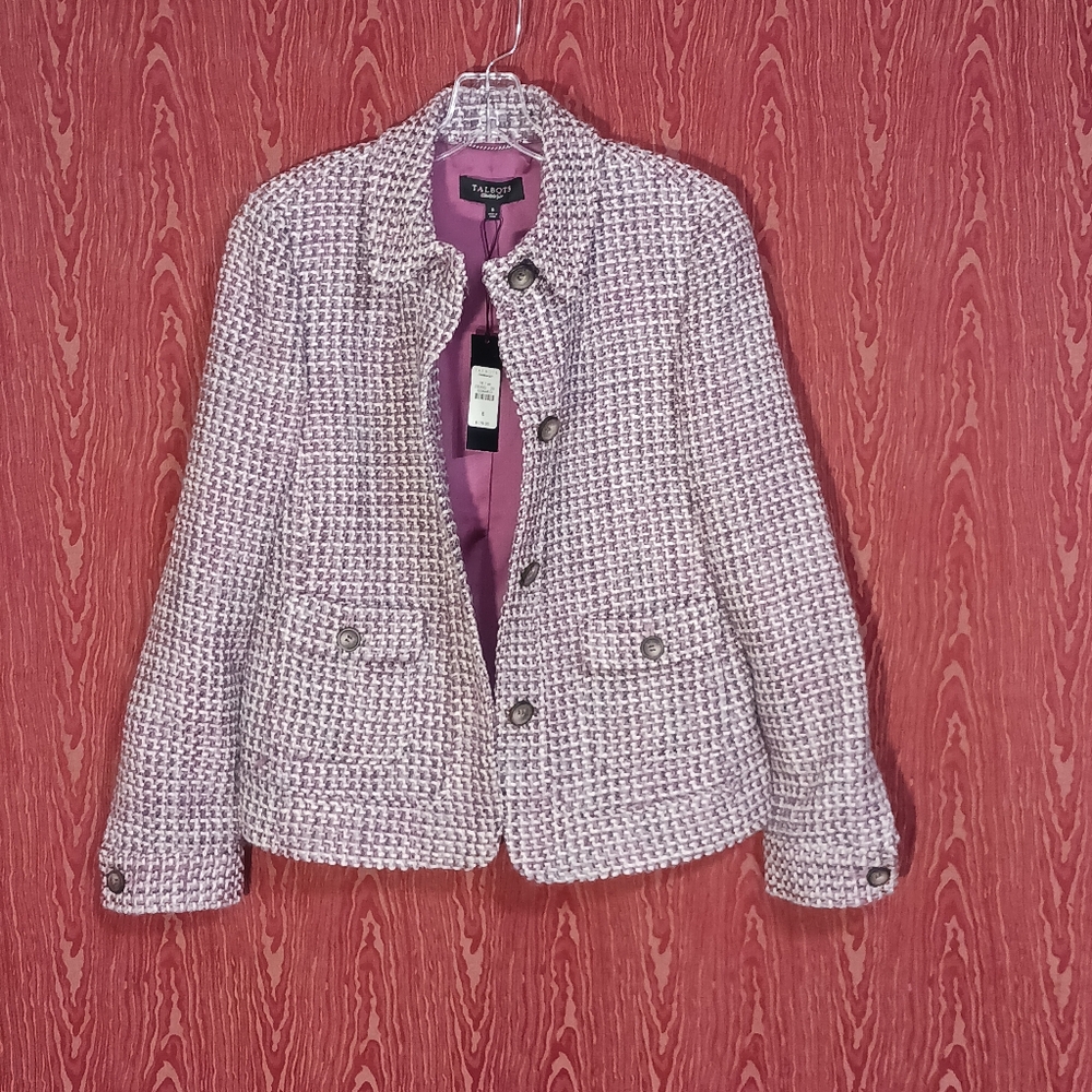 TALBOTS Tweed Long Sleeve Collared Snap Button Blazer Women's Sz 6 NWT - Picture 2 of 13